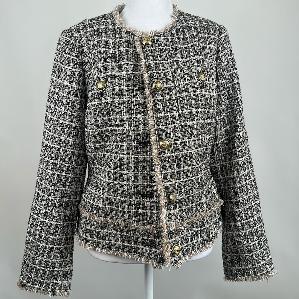 Dennis Basso Tweed Jacket with Pockets Brown/Gold Size 4 NWT